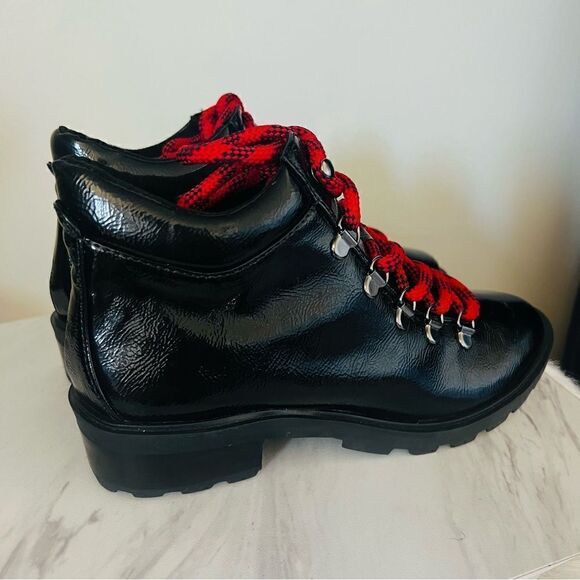 SCHUTZ Patent Leather‎ Hiking Boots Booties, Red Laces/Black, Size 6.5, NWOT - Picture 9 of 17